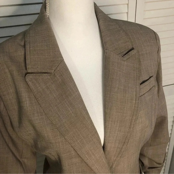 Democracy Tan Blazer with Notched Lapels and Ruched Sleeves - Picture 4 of 9